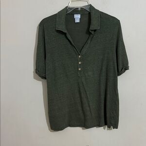 Chico’s Green Linen Short Sleeve Polo Shirt size XL Casual Minimalist Preppy